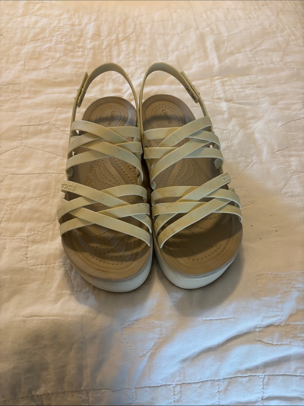 CROCS Women's Brooklyn Strappy Slingback Sandal — Cream/Tan